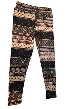 Womens Leggings l/XL Winter Snowflake Patterned Black & White Soft